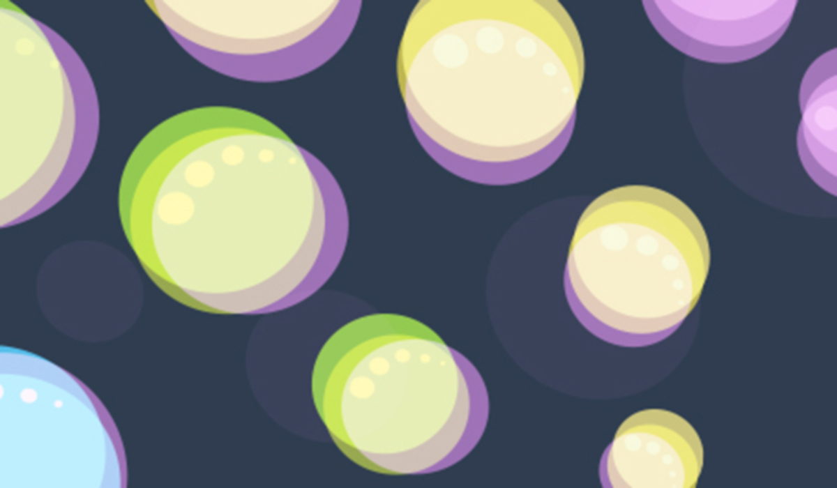 Abstract graphic of bubbles in arcs of blue, green, yellow and purple
