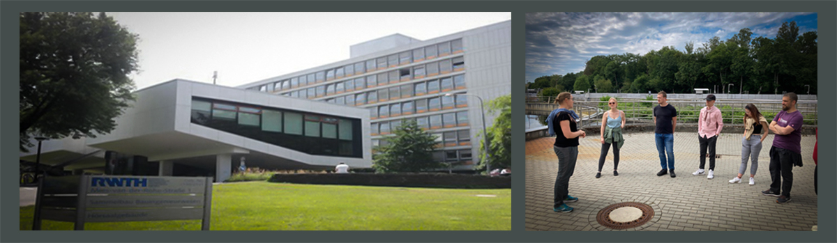 RWTH Aachen University (left) and the group are pictured on their visit to the Aachen-Soers Wastewater Treatment Plant