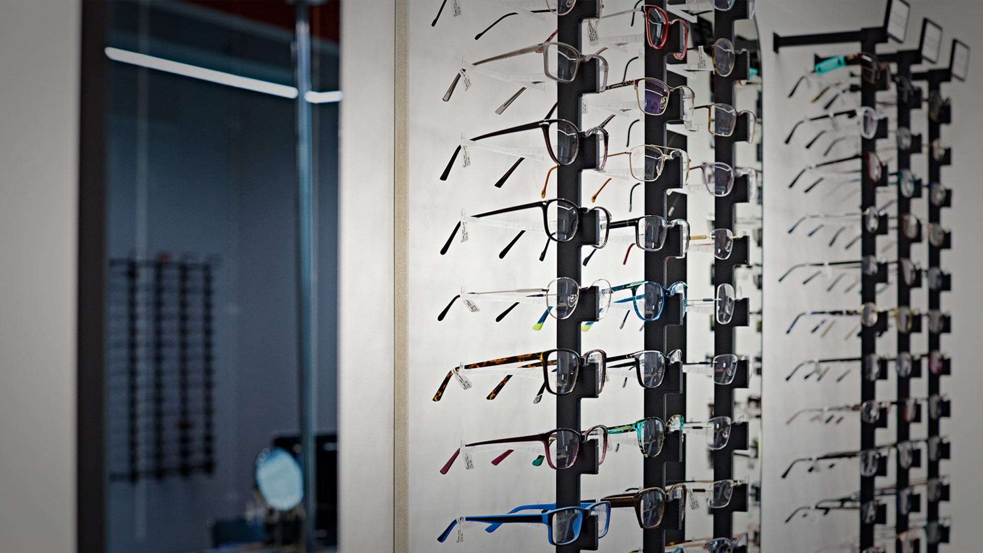 Spectacles on display in the University Valli Opticians