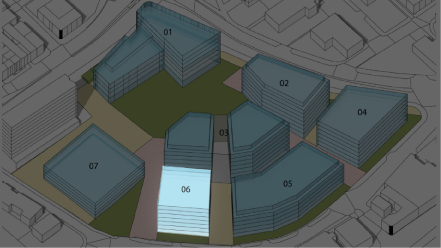 An illustration showing an outline of building being designed.