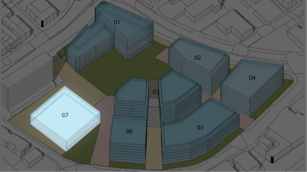 An illustration showing an outline of building being designed.